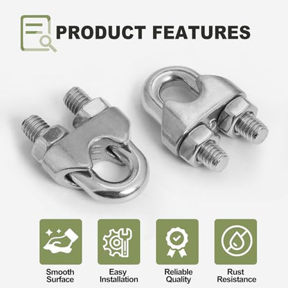 12pcs M6 Wire Rope Clamp, 1/4 inch Cable Clamps Stainless Steel Wire Rope Clips - size: M6