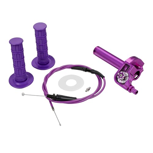 Motorcycle Twist Throttle 7/8" 22mm with Handle Grip Throttle Cable CNC Assembly Universal for CRF KLX SSR TTR DRZ CT200U 125 150 200 250cc Dirt Pit Bike ATV Mini Bike Purple - color: purple
