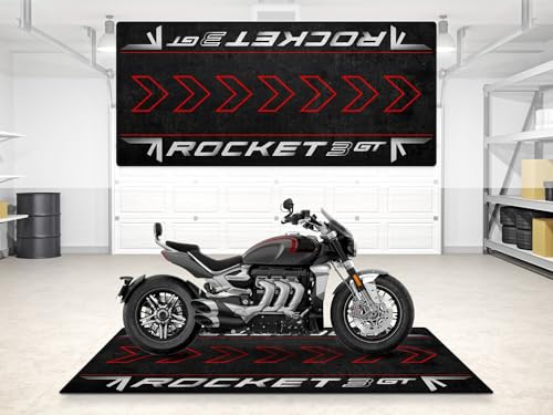 MPM Motorcycle Mat for Rocket 3 GT Models Washable Non-Slip Oil & Water Resistant Parking Pitmat for Garage, Showroom, Workshop Use | Carnival Red - Size 2: 102 x 47/260 x 120 cm - color: Carnival Red, size: 3'11" x 8'6"