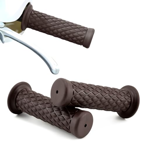 2 PCS Motorcycle Hand Grips, Non-Slip Motorbike Handlebars with Open End for 7/8" 21mm/24mm Handles, Vintage Soft Rubber Thruster Grips for Dirt Bike Scooter Motocross (Coffee) - color: Coffee