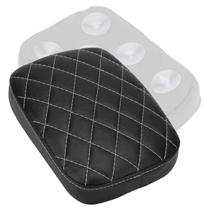 Motorcycle Rectangular Passenger Pad Seat Rear Leather Pillion Cushion 8 Suction Cup Compatible with Harley Dyna Sportster XL 883 1200 Chopper Custom - style: 8 Suction Cup-Black Rhombus White Stripe
