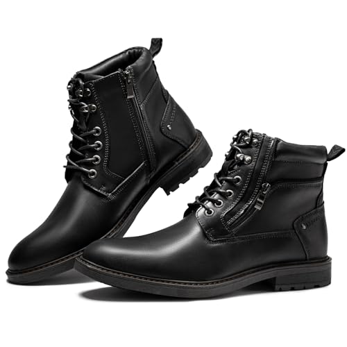 Arkbird Mens Boots Motorcycle Combat Boots Genuine Leather Dress Boot Casual Zipper Fashion Boots for Men - color: Matte Black, size: 8.5