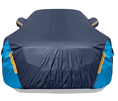 Car Cover Waterproof All Weather for Automobiles, 6 Layers Outdoor Full Exterior Cover Rain Sun UV Snowproof Protection with Zipper Cotton, Mirror Pocket for Sedan (190-195 inch) - color: Blue, size: Sedan-XL
