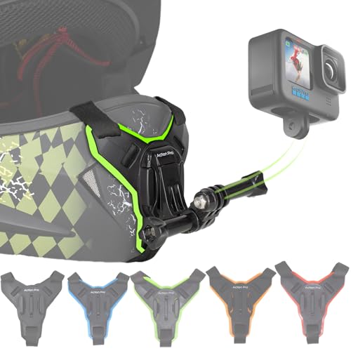 Action Pro™ Motorcycle Helmet Chin Strap Mount Compatible with GoPro Hero 12, 11, 10, 9, 8, 7, (2018), 6, Hero Black, Insta 360, Session, Xiaomi Yi, SJCAM (Green) - color: Green 2.0