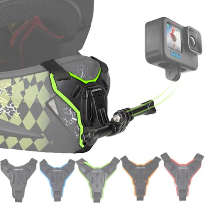 Action Pro™ Motorcycle Helmet Chin Strap Mount Compatible with GoPro Hero 12, 11, 10, 9, 8, 7, (2018), 6, Hero Black, Insta 360, Session, Xiaomi Yi, SJCAM (Green) - color: Green 2.0