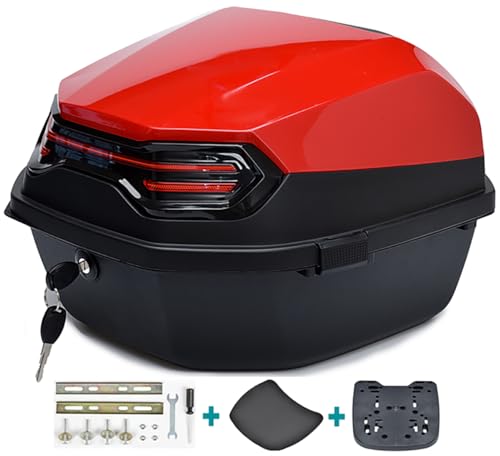 Universal Motorbike Top Cases, Motorcycle Tour Tail Box Scooter Moped Trunk Luggage Top Case for Helmet Storage, Lockable Waterproof Carrier Hard Plastic Case,Red - color: Red