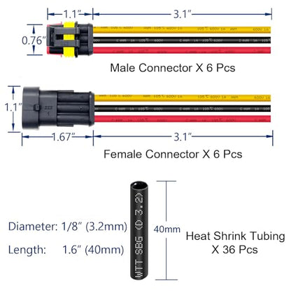 6 Kit 16 AWG 3 Pin Connector Car Waterproof Wire Connectors 3 Pin Automotive Electrical Connectors Quick Disconnect 3 Way Wire Terminal Connector Plug and Heat Shrink Tubing Kit - size: 3pin