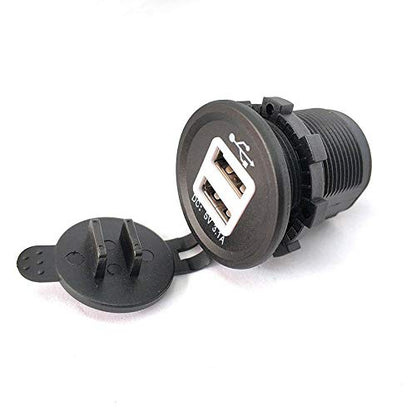 Dual USB Power Adapter Charger Socket Waterproof Power Outlet 5V 2.1A & 1A for Car Boat Marine Motorcycle RV Truck Camper Vehicles and More