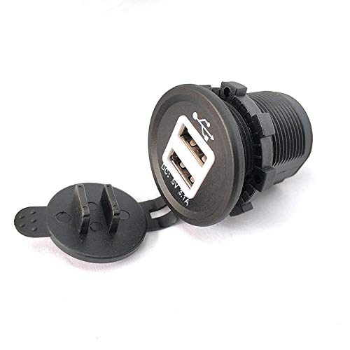 Dual USB Power Adapter Charger Socket Waterproof Power Outlet 5V 2.1A & 1A for Car Boat Marine Motorcycle RV Truck Camper Vehicles and More