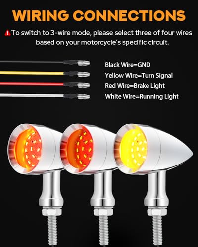 PBYMT Motorcycle Bullet 24 LEDs Turn Signal Lights Amber SMD Blinkers Mount Hole Compatible for Honda Yamaha Suzuki Kawasaki Harley Chopper Bobber (Black) (Chrome/Red and Yellow) - color: Chrome/Red and Yellow