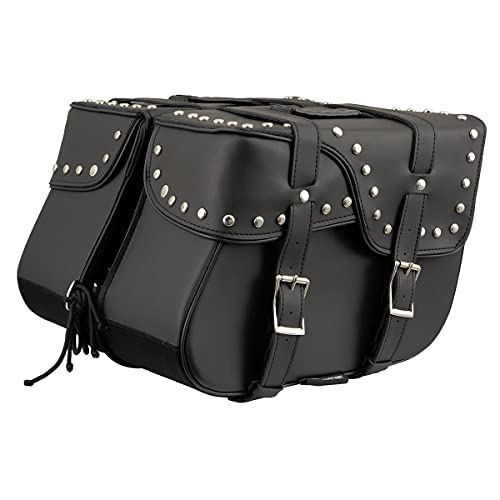Milwaukee Leather Studded Throw-Over Motorcycle Saddlebags – Synthetic Leather – Universal Fit – Zip-Off - Large - color: SH645ZB-BLACK, size: Large