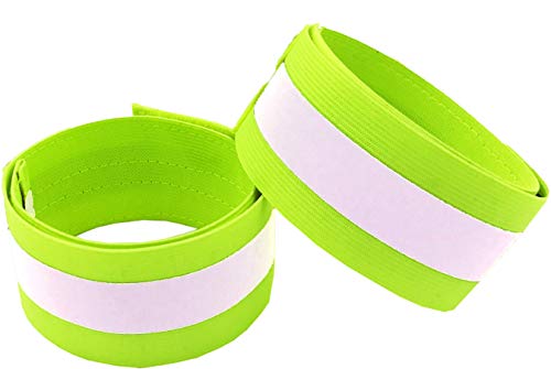 Reflective Bands for Night Walking Reflective Arm Bands for Runners Reflective Wristbands Reflective Ankle Bands Cycling Reflective Running Gear Bike Pant Leg Strap Bicycle Pants Clips - color: Green - 2 Bands