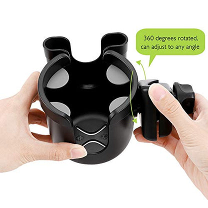 Accmor Stroller Cup Holder with Phone Holder, Bike Cup Holder, Universal Cup Holder for Uppababy Nuna Doona Strollers, 2-in-1 Cup Holder for Walker, Wheelchair, Scooter - color: All Black & All Black