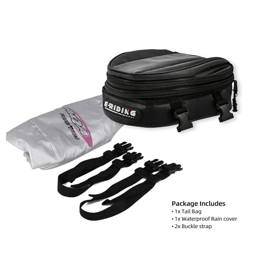 E-riding Motorcycle Tail Bag, Motorbike Saddlebags, Waterproof Rear Seat Bike Backpack, Multifunctional Luggage Suitcase, PU Leather Sport Bags, 15 L (Black)