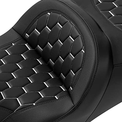 C.C. RIDER Motorcycle 2 Up Rider Driver&Passenger Seat Fit for Harley Touring CVO Road Glide Electra Glide Street Glide Road King 2009-2023 - color: Seat 16#White Stitching