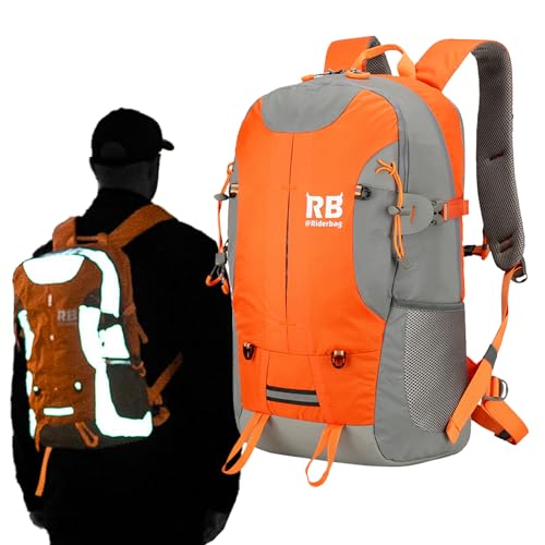 Reflective Motorcycle Backpack – Hi Viz EDC Commuter Bag for Riders, Night Travel, and Daily Use with Helmet Holder, Laptop Compartment, Ventilated Back, Urban Gear (orange backpack) - color: Orange