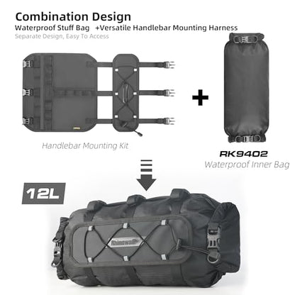 Rhinowalk Bicycle Handlebar Bag, both sides open and folded closed, with waterproof inner pocket, suitable for road bike, mountain bike, etc. - color: Black