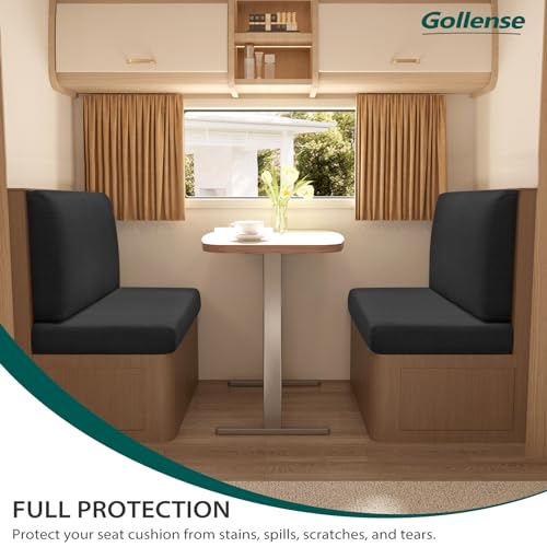 Gollense RV Dinette Cushion Covers Set of 2, Waterproof Stretch Camper Cushion Covers, Sectional Replacement RV Seat Covers for Trailer Couch, Includes 2 Backrest Cover & 2 Bench Cover (Black) - color: Black