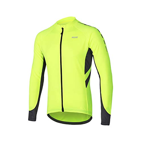 ARSUXEO Men's Full Zipper Long Sleeves Cycling Jersey Bicycle BikingBike Shirt 6030 - color: Green, size: Large