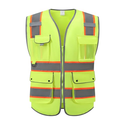 XIAKE Reflective Safety Vest for Men & Women High Visibility Class 2 Vest with Pockets Meets ANSI Standards - color: Yellow - Orange Trim, size: XX-Large