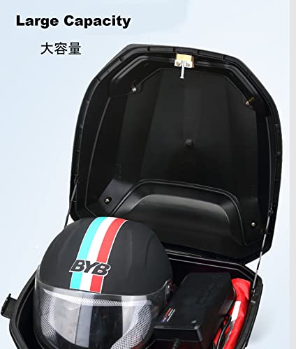 Motorcycle Tail Box 30L Waterproof Helmet Trunk Universal Top Box Lockable with Bracket Base Plate 15"x15"x11" Lightweight(White)
