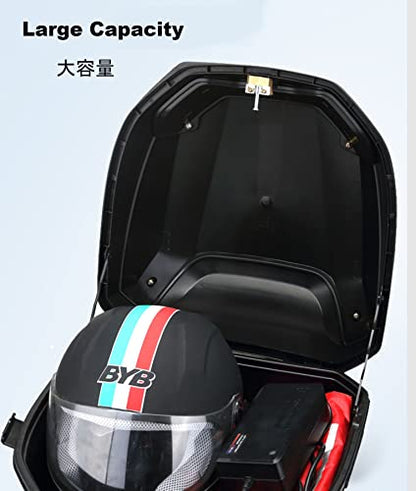 Motorcycle Tail Box 30L Waterproof Helmet Trunk Universal Top Box Lockable with Bracket Base Plate 15"x15"x11" Lightweight(White)