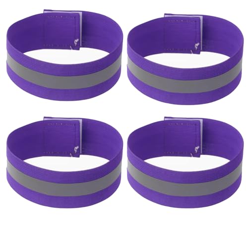 4PCS Reflective Wrist Strap 4x1.5cm Running Safety Gear Reflective Wristbands High Visibility Bike Ankle Bands Reflector Armband Self-Adhesive Reflective Bands for Walking,Night Sports Purple - color: Purple, size: 4x1.5cm