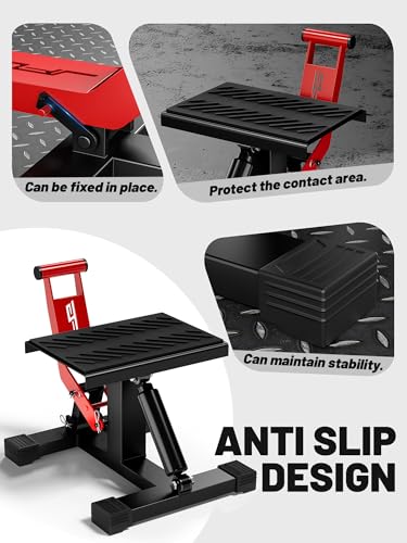 JFG RACING Motorcycle Dirt Bike Stand 1000Lbs Capacity Lift Jack Hoist Table Height Adjustable Lifting Stand Ideal for Dirt Pit Bike Repair&Maintainance,Dirt Bike Accessories - color: red