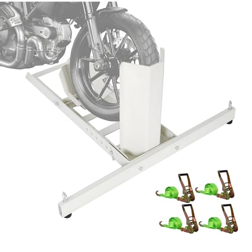 Motorcycle Wheel Chock - 1800 Lbs Capacity Heavy Duty Motorcycle Front Wheel Chock Motorcycle Front Tire Chock Stand with 4 Sets Tie Down for 15"-22" Wheels Motorcycle Stand/Wheel Chock, White - color: White, size: 1800 LBS