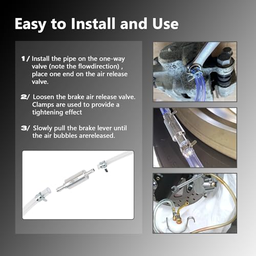 Brake Bleeder Hose- One Way Check Valve Tube Deflation Kit with with Nozzle Cap & Metal Clamp for Motorcycle Clutch (2pack)