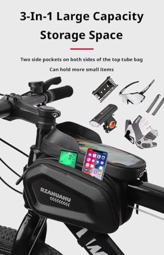 Waterproof Hard Shell Bike Frame Bag, Touch Screen MTB Front Tube Bag Cycling Phone Storage Pouch,Gift for Dad/Men