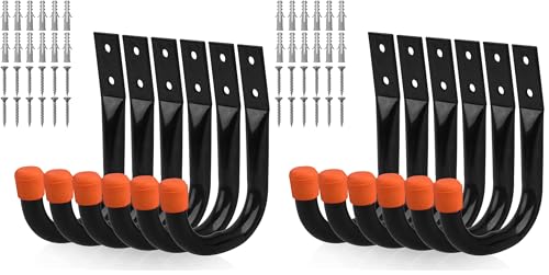 HORUSDY 12-Pack Heavy Duty Metal Wall Hooks, Large Garage Storage & Organization Hooks for Tools, Extension Cords, Ladders, and Bags, Wall Mount J Hooks for Indoor Outdoor Use, Black - color: Black, size: 4.72in x 3.5in(L x W) (6PCS) (Pack of 2)