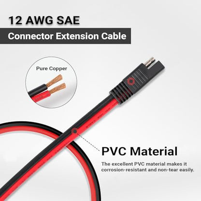 FXC 12AWG SAE to SAE Extension Cable Quick Disconnect SAE Connector with Dust Cap for Automotive RV Motorcycle Solar Panel SAE Plug Battery Charging Cable(6.6FT 12 Gauge) - size: 6.6FT