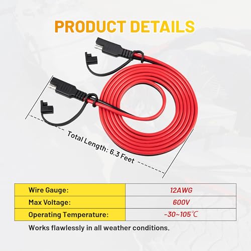 Oyviny 6FT SAE Extension Cable 12AWG, SAE Quick Disconnect Solar Panel Extension Cable with Polarity Reversing Adapter for Automotive RV Truck Battery Charger, 12V - size: 6 Feet