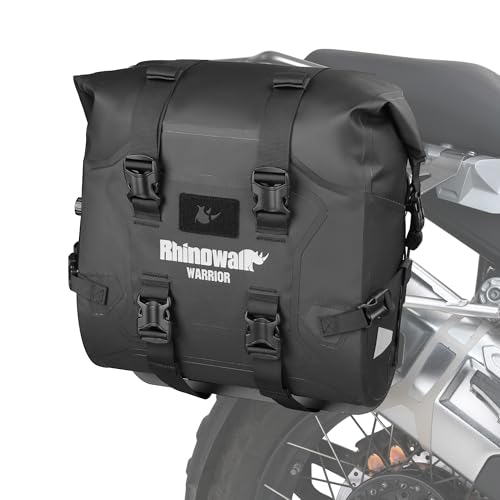 Rhinowalk Waterproof Motorcycle Saddle Bag, Roll-Top Side Pannier with Magnetic Closure, Approx. 24L–42L Expandable Capacity Rear Rack Luggage（Black, 2pc） - color: Black 24L, 2pc, size: 48L