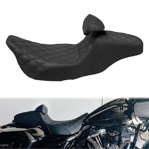 One-Piece Driver Passenger Seat Motorcycle 2-up Seat With Driver Backrest Cushion Pad Fit for Harley Touring Electra Glide Road King Road Glide Street Glide 2009-2023 (Black Stitching) - color: Black Stitching w/Driver Backrest
