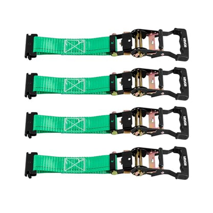 VEVOR Wheel Chock Tie-Down Kit, Chock-Style Trailer Strap, Car Kit with Buckle, Break Strength 4380 lbs & Working Load 1460 lbs Motorcycle Tie-Down System E-Hooks for ATVs, UTVs - style: Chock-Style with 4 sets