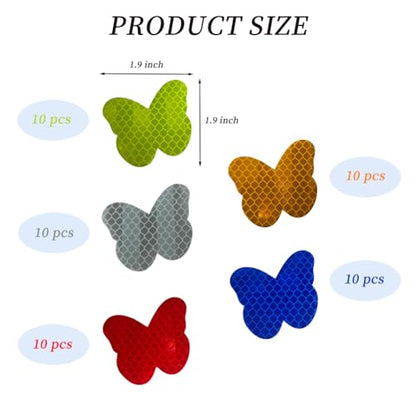 50pcs Warning Butterfly-Shaped Reflective Decals, Waterproof Reflector Tapes Safety Stickers for Night Visibility on Motorcycle, Bicycle, Car