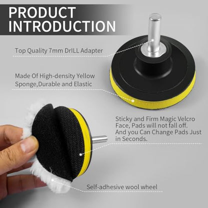 7 Piece 3 Inch Wool Buffing Pad, Drill Buffer Connecting M10 Drill Adapter, Buffing Pads, for Car Polishing and Waxing, Painting Tabletops, Old Leather Sofas, Tile Polishing - size: 7 Piece 3 Inch