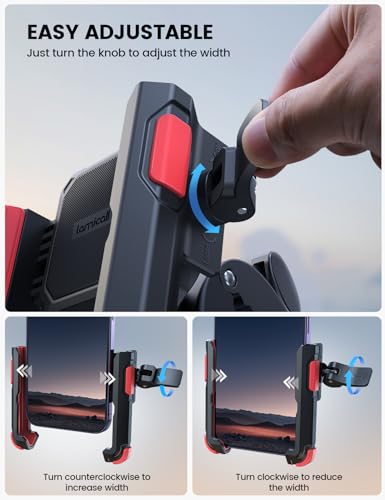 Lamicall Motorcycle Phone Mount Holder - [Camera Friendly] [1s Lock] Bike Phone Holder Handlebar Clamp, Bicycle Scooter Phone Clip, for iPhone Air, 17, 16, 15 Pro Max, Galaxy, 4.7-7" Phones, Red - color: Red