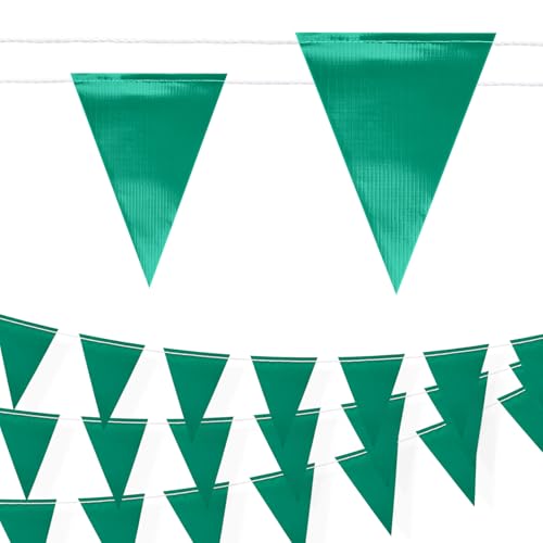 105FT Safety Warning Pennant Banner Flags – Multipurpose High Visibility Triangle Flags for outside fence, Roadwork, Party and Hazard Areas(GREEN,45pcs,105FT) - color: Green, size: 45pcs,105FT