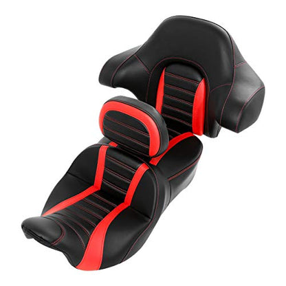 C.C. RIDER Driver Passenger Seat with Rider Backrest and King Tour Trunk Backrest Pad fit for Harley Touring Road King Street Glide Road Glide Electra Glide 2014-2023 - color: 02# Red (Seat With Backrests)