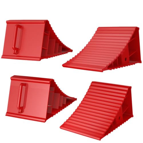 4Pack Wheel Chocks for RV Trailer Non Slip Heavy Duty Red Camper Wheel Chocks with Handle for Easy Removal Polypropylene Wheel Stoppers for Cars Campers Trucks Rvs - color: 4PC Red
