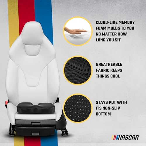 NASCAR Doctor Recommended Memory Foam Seat Cushion for Office Chairs & Car - Ergonomic U-Shape with Memory Foam for Tailbone, Sciatica, & Back Pain Relief, Breathable Mesh w/Non-Slip Bottom (Black)