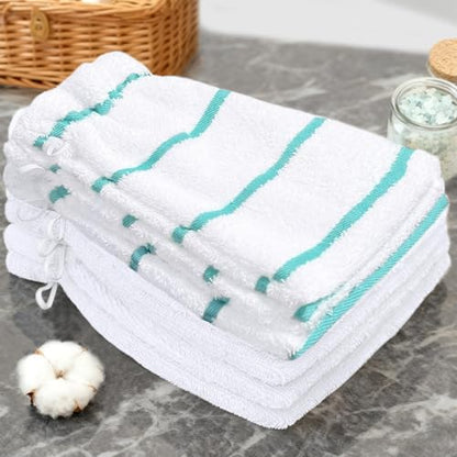 VOOVA & MOVAS 6Pack Bath Mitts for Shower,8.3x6.3 Inch,100% Cotton Soft Absorbent Bath Mitt with Hanging Loop, European Style Wash Cloths for Body Shower & Bath, Aqua Stripe & White - color: Aqua Stripe&white