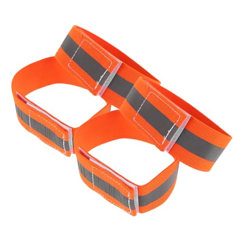 4pcs Reflective Cycling Leg Bands and Arm Straps, Adjustable Elastic High Visibility Safety Gear for Night Mountain Biking and Outdoor Sports, Orange