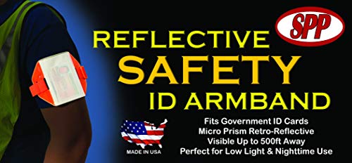 Safety Reflective Yellow Armband Badge Holder, Yellow Stretch Band, White Buckle, Top Slit, Fits 2 3/4" x 4 1/8" Cards, Made in USA - color: Yellow/White, size: 1 Pack