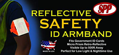 Reflective Red Armband Badge Holder with Red Stretch Band & Adjustable Buckle, Fits 2 3/4" x 4 1/8" Cards, Top Slit, Made in USA - color: Red/Red, size: 1 Pack