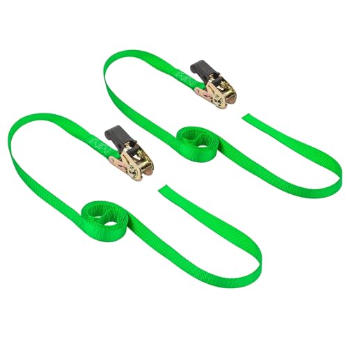 PowerTye - Endless Ratchet Strap - 1in x 7ft Easy Grip (Hookless), Tie Down Strap w/ 400 lb. Working Load Limit / 1,200 lb. Break Strength, Ideal for Motorcycle, ATV, Bike, & Coolers, Green 2-Pack - color: Green, size: 1in x 7ft