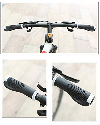 TOPCABIN Ergonomic Bike Grips - Widen Holding Rubber Grips with Aluminum LockGrips for Mountain & Road Bikes - color: (Aluminum lock plug+Grips) White 1 Pair